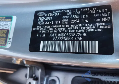 2025 Hyundai Elantra Sel Sport z USA, uszkodzony, nr VIN KMHLM4DG5SU872696